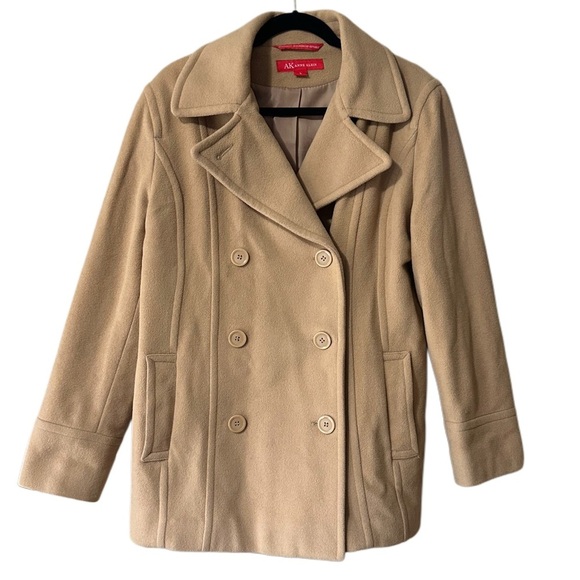 Anne Klein Camel Peacoat with Double Breasted Button Closure and Double Pockets - Picture 1 of 7